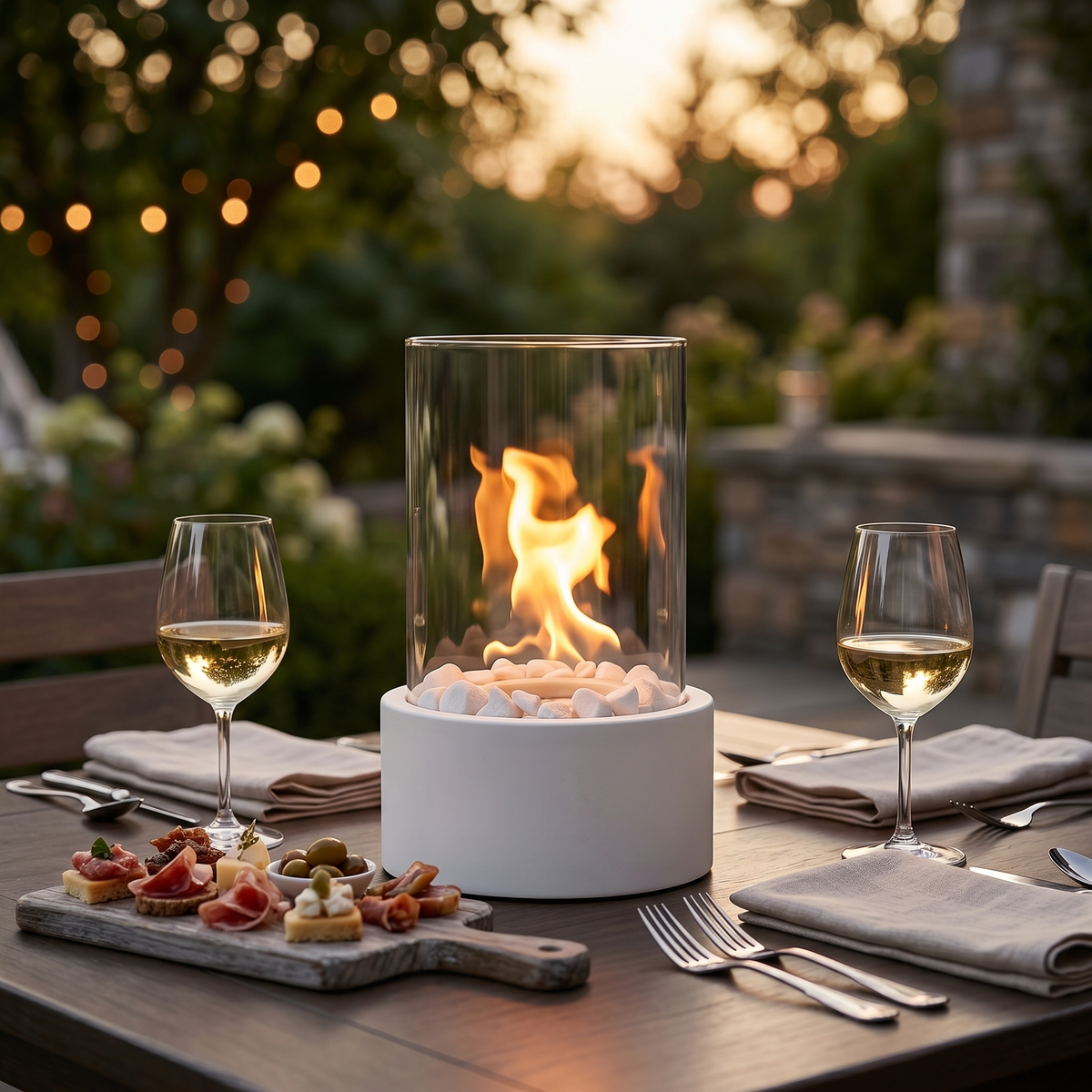 Tabletop Bio-Ethanol Fire Pit — Vent-Free with Marble Base