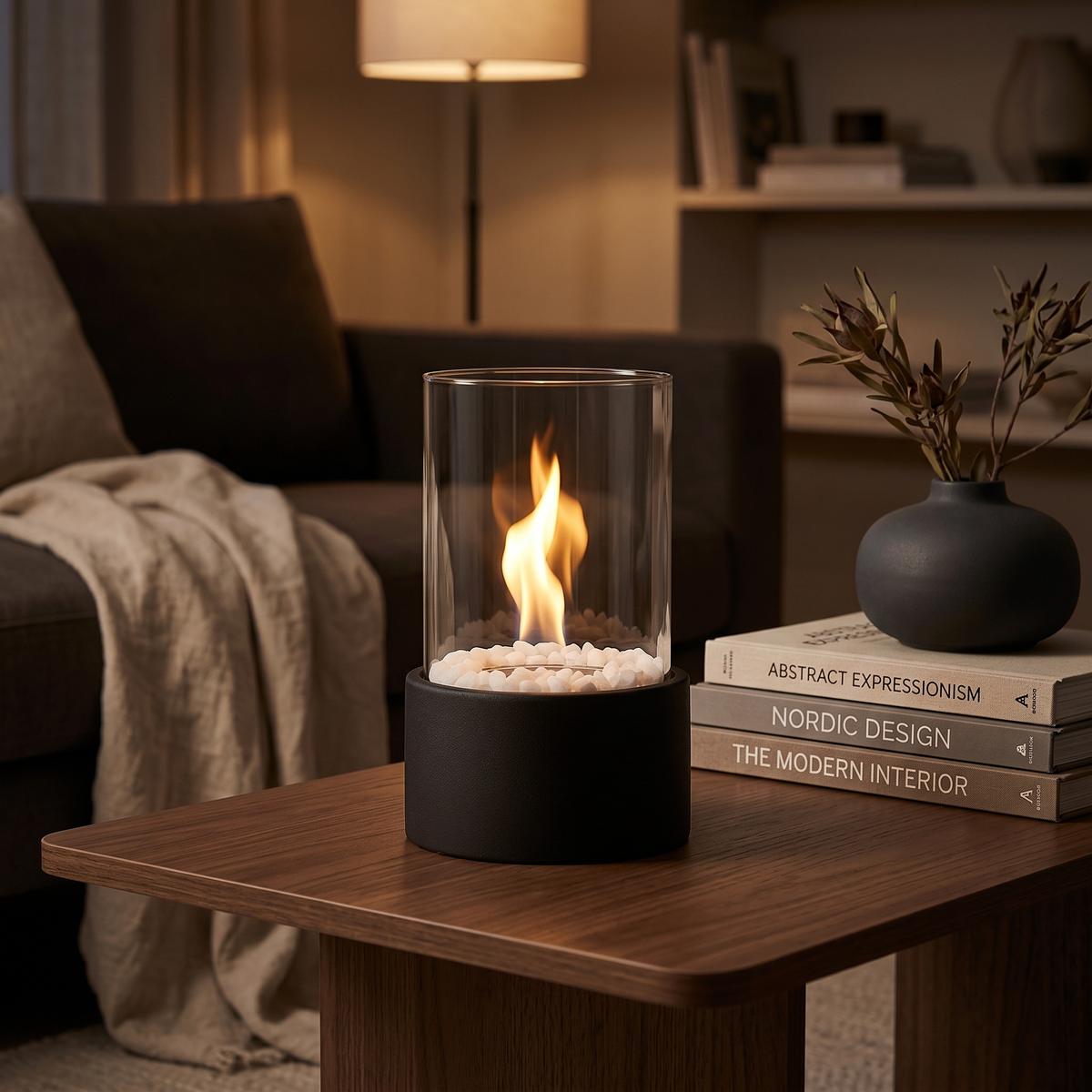 Tabletop Bio-Ethanol Fire Pit — Vent-Free with Marble Base